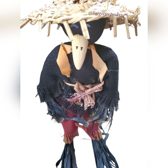 FALL THANKSGIVING HALLOWEEN 14" in. if Sitting, Scarecrow Straw Doll - Picture 9 of 11